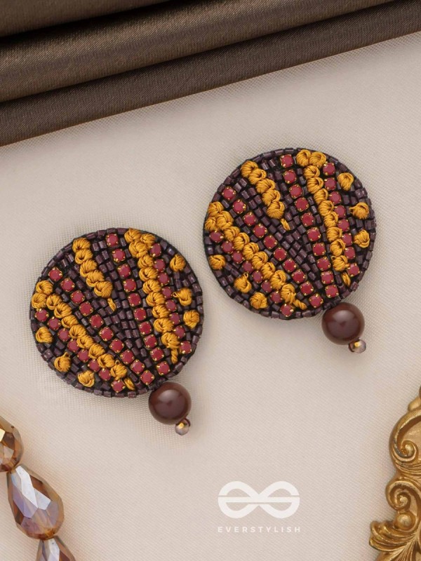 Mrdu - The Soft Nuance - Resham And Cutdana Hand Embroidered Earrings (Brown)