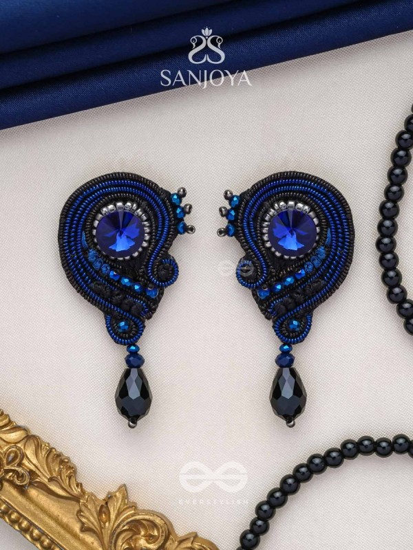 ULLAMBHA - THE GRACEFUL CASCADE - BEADS, STONE AND GLASS DROP EMBROIDERED EARRINGS