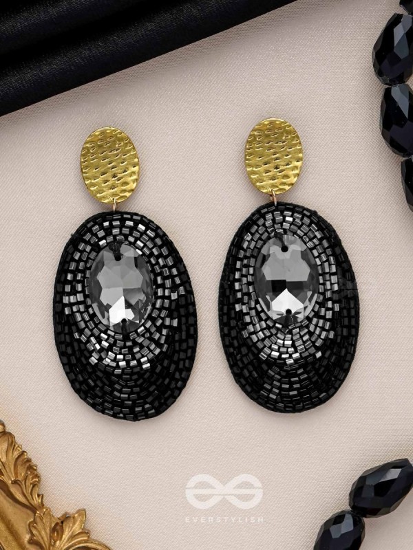 ASHMAK - THE DUSKY STONE - STONE AND CUTDANA EMBROIDERED EARRINGS (BLACK)
