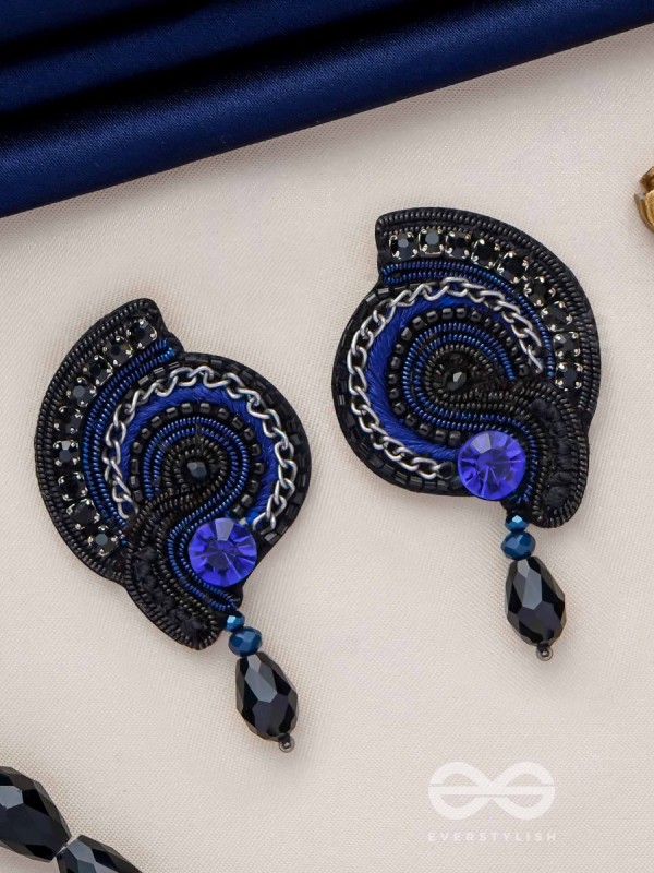ASULABHA - TREASURE BEYOND REACH - BEADS, STONE AND GLASS DROP EMBROIDERED EARRINGS