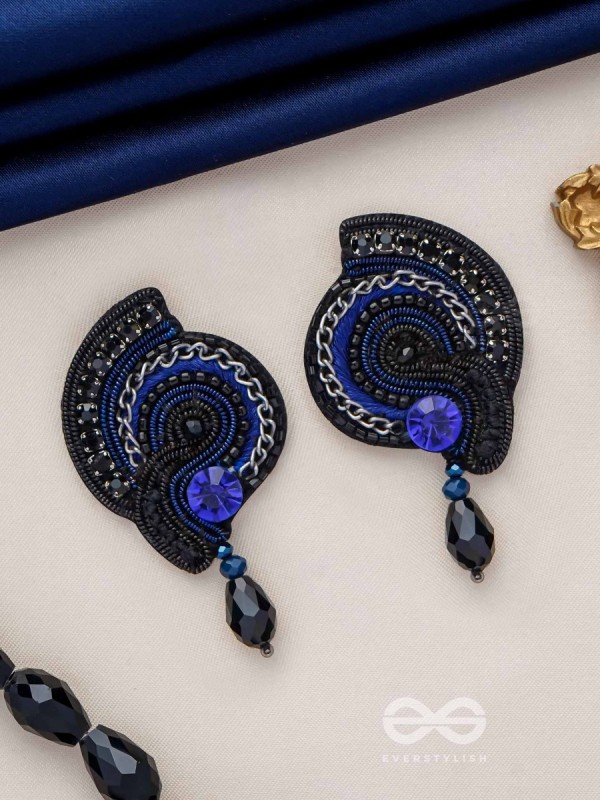 ASULABHA - TREASURE BEYOND REACH - BEADS, STONE AND GLASS DROP EMBROIDERED EARRINGS