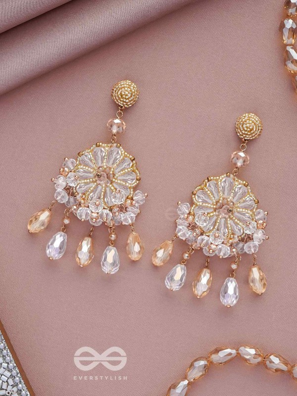 PRASANNA - THE PURE - BEADS AND GLASS DROPS EMBROIDERED EARRINGS