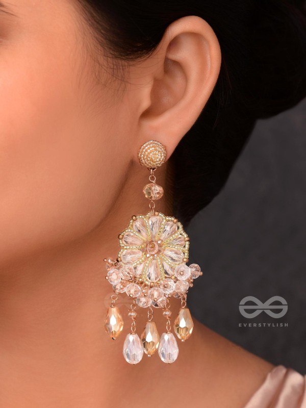 PRASANNA - THE PURE - BEADS AND GLASS DROPS EMBROIDERED EARRINGS