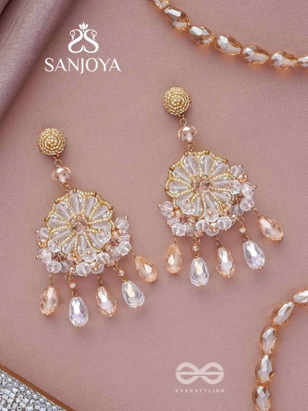 PRASANNA - THE PURE - BEADS AND GLASS DROPS EMBROIDERED EARRINGS