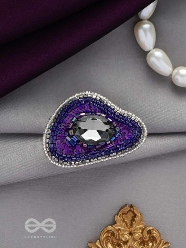 ANAVRITI - THE UNFURLING ELEGANCE - STONE, SEQUINS AND BEADS EMBROIDERED RING (PURPLE)