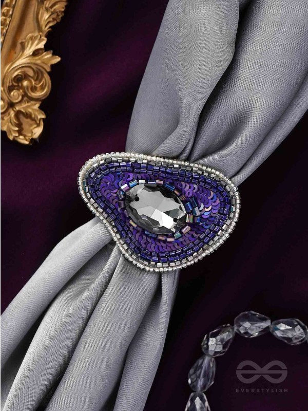 ANAVRITI - THE UNFURLING ELEGANCE - STONE, SEQUINS AND BEADS EMBROIDERED RING (PURPLE)