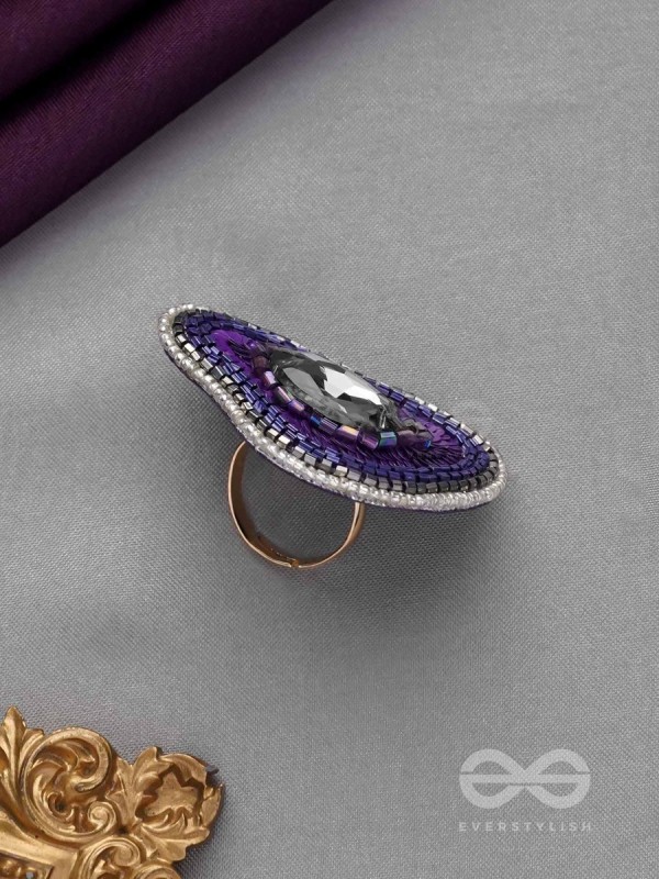 ANAVRITI - THE UNFURLING ELEGANCE - STONE, SEQUINS AND BEADS EMBROIDERED RING (PURPLE)
