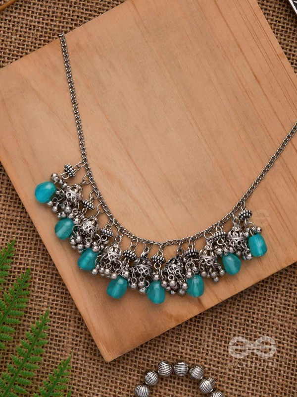 THE OCEAN DROPLETS - STATEMENT EMBELLISHED OXIDISED NECKPIECE
