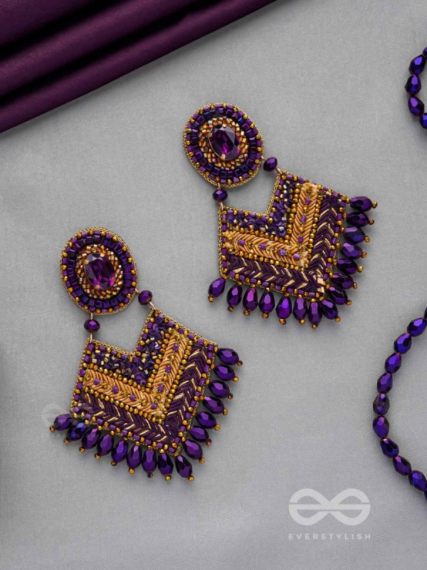 RATRIRAJA - THE DARK RADIANCE - STONE, GLASS DROP AND CUT DANA EMBROIDERED EARRINGS