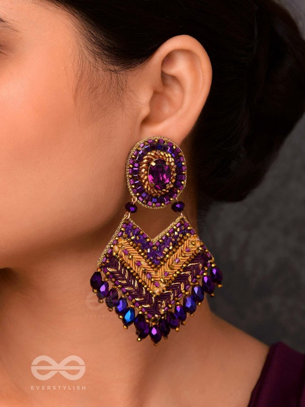 RATRIRAJA - THE DARK RADIANCE - STONE, GLASS DROP AND CUT DANA EMBROIDERED EARRINGS