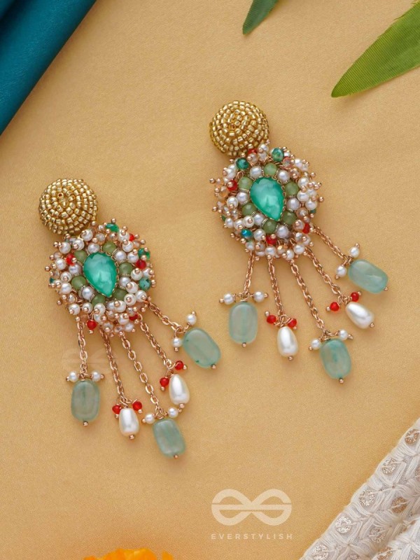 NIRUPADRAVA - THE FLAWLESS BEAUTY - BEADS, STONES AND PEARL DROPS EMBROIDERED EARRINGS