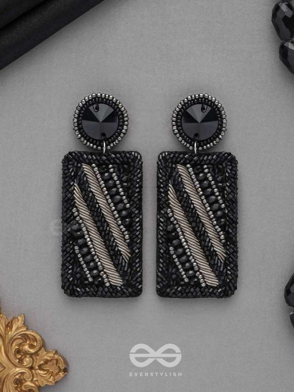 RATRIKANTA - THE BEAUTY OF DARK - BEADS AND STONE EMBROIDERED EARRINGS