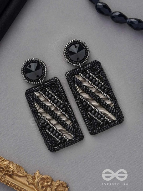 RATRIKANTA - THE BEAUTY OF DARK - BEADS AND STONE EMBROIDERED EARRINGS