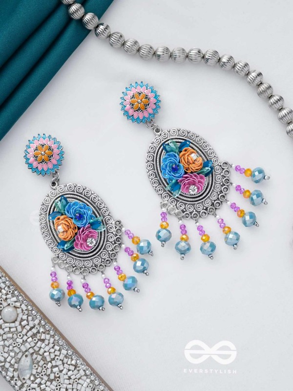 MANORAMVARNA - OF BEAUTIFUL COLORS - SEQUINS, BEADS AND PEARLS EMBROIDERED AND OXIDISED EARRINGS