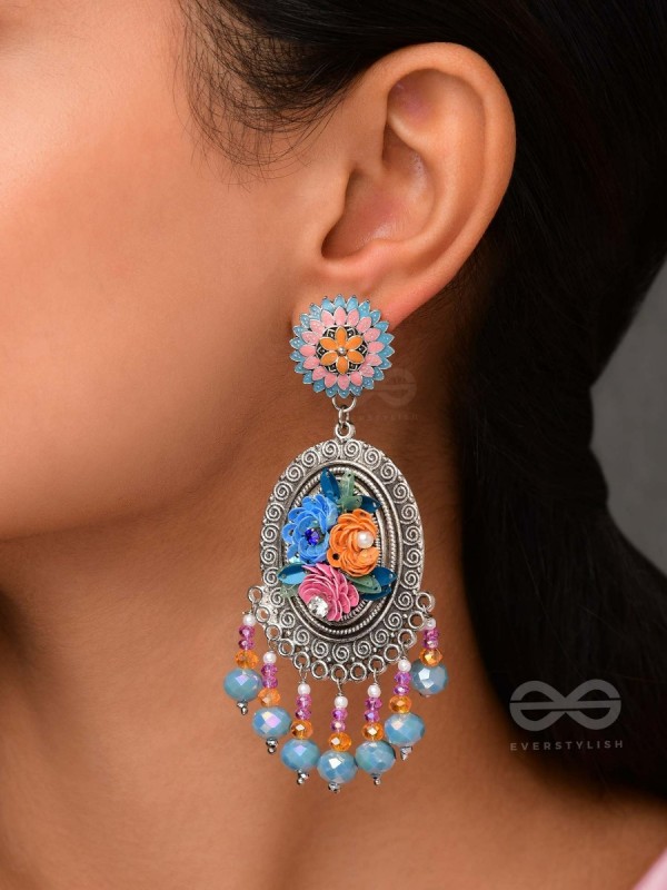 MANORAMVARNA - OF BEAUTIFUL COLORS - SEQUINS, BEADS AND PEARLS EMBROIDERED AND OXIDISED EARRINGS