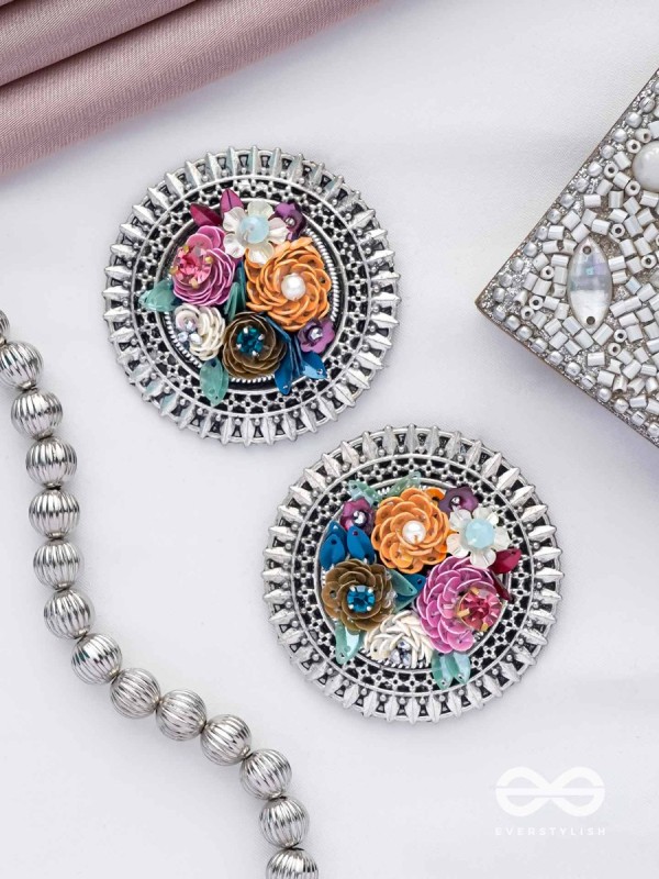 Varnin - The Spring Colors - Sequins, Beads And Stones Hand Embroidered Oxidised Earrings