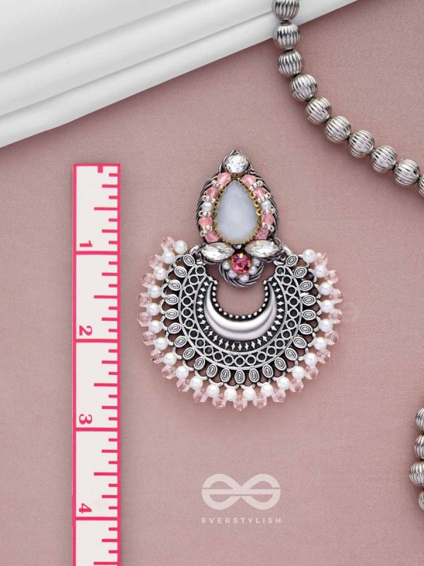 Chandrabhaas - Moon Like Appearance - Beads And Stones Hand Embroidered Oxidised Earrings