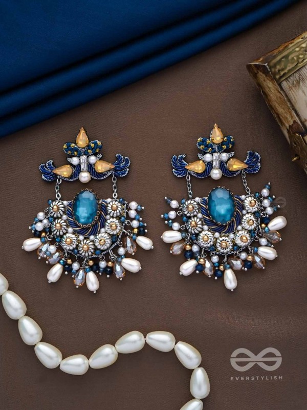 RAJATCHANDALI - THE MOON'S GLAMOUR - STONE, PEARL DROPS AND BEADS EMBROIDERED EARRINGS 