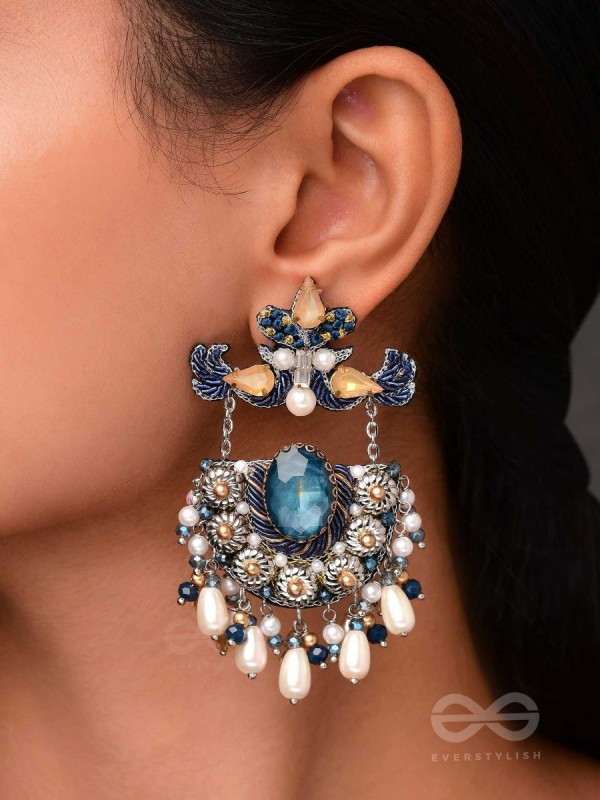RAJATCHANDALI - THE MOON'S GLAMOUR - STONE, PEARL DROPS AND BEADS EMBROIDERED EARRINGS 