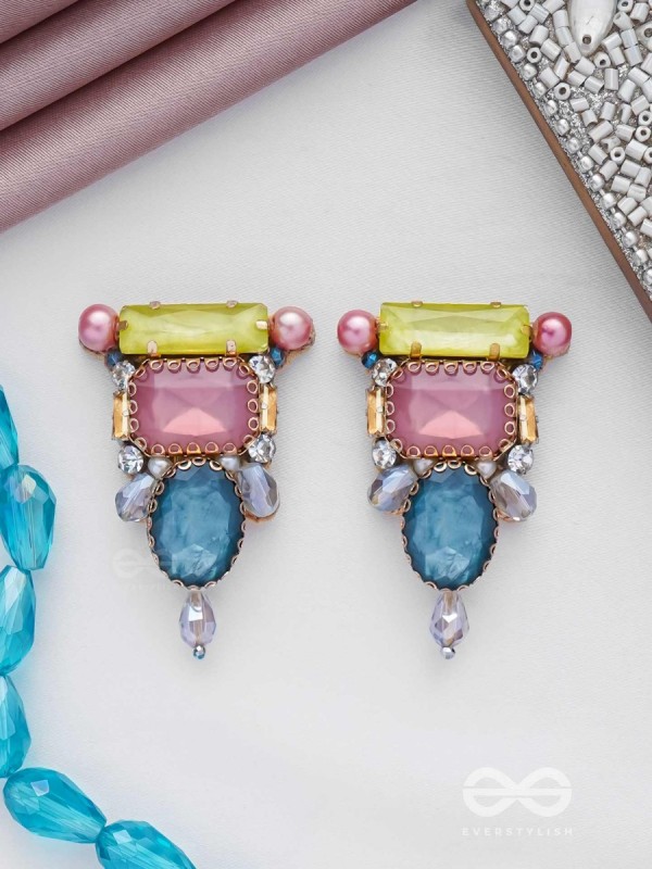 SHRITA - ADORNED WITH STONES - STONE, PEARLS AND GLASS DROP EMBROIDERED EARRINGS