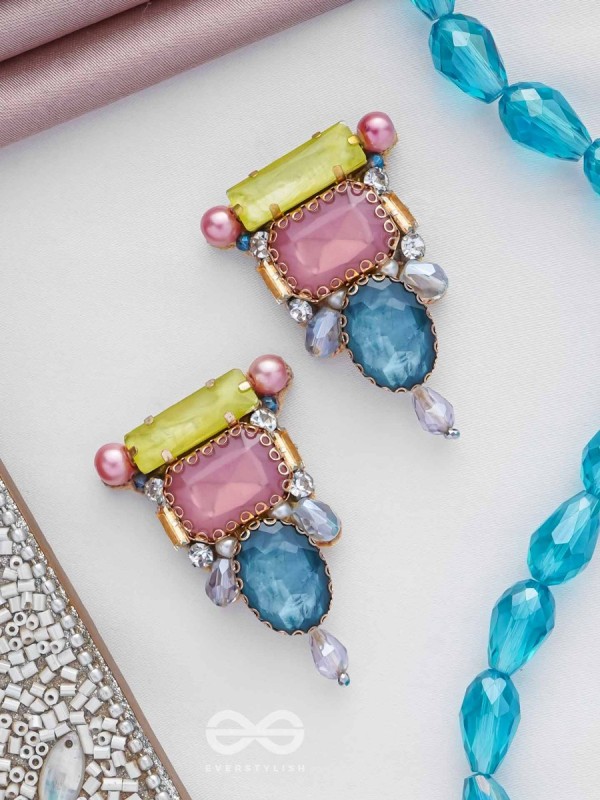 SHRITA - ADORNED WITH STONES - STONE, PEARLS AND GLASS DROP EMBROIDERED EARRINGS