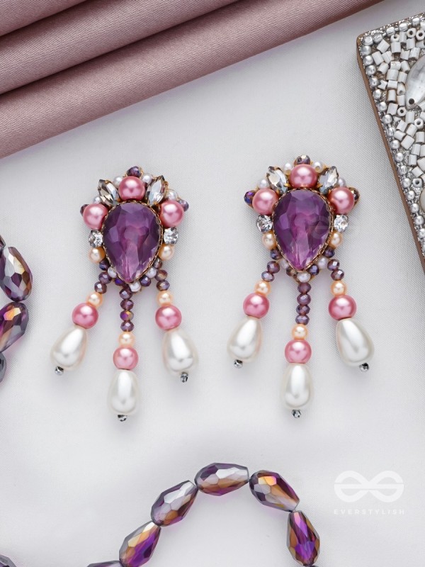 UTTARAVAIRI - THE DUSKY ELEGANCE - STONES, PEARLS AND BEADS EMBROIDERED EARRINGS