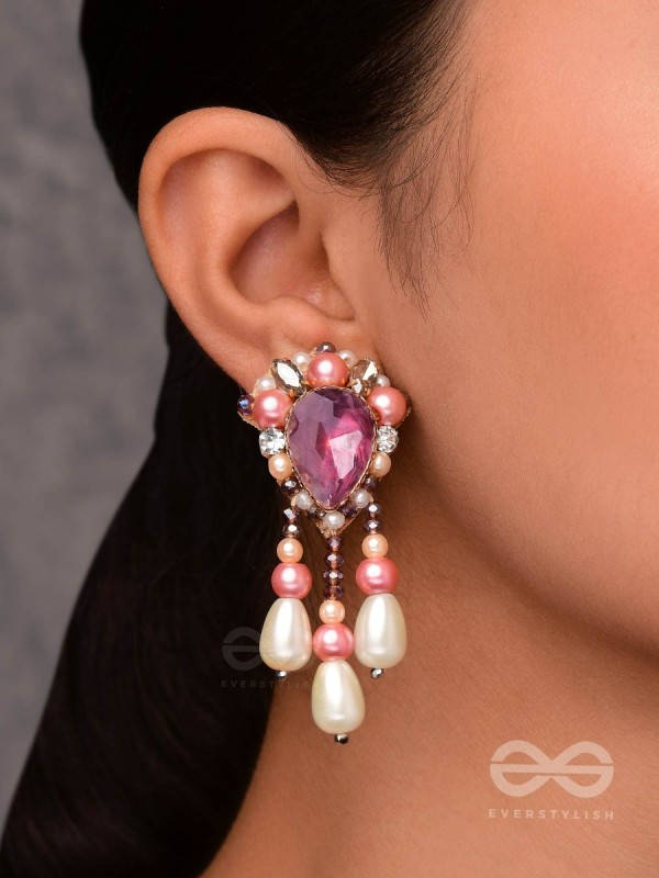 UTTARAVAIRI - THE DUSKY ELEGANCE - STONES, PEARLS AND BEADS EMBROIDERED EARRINGS