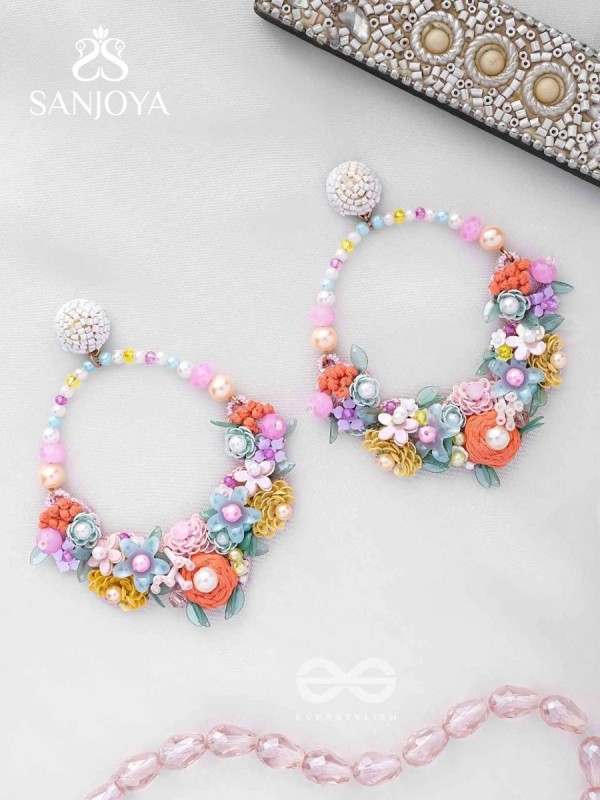 APANIDRA - THE FLORAL BEAUTY - SEQUINS, BEADS AND PEARLS EMBROIDERED EARRINGS