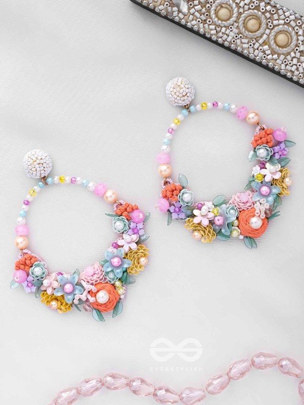 APANIDRA - THE FLORAL BEAUTY - SEQUINS, BEADS AND PEARLS EMBROIDERED EARRINGS