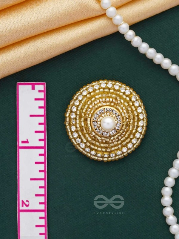 PRABHAKARINI - THE ILLUMINATING GOLDEN - PEARLS AND BEADS EMBROIDERED STUD EARRINGS