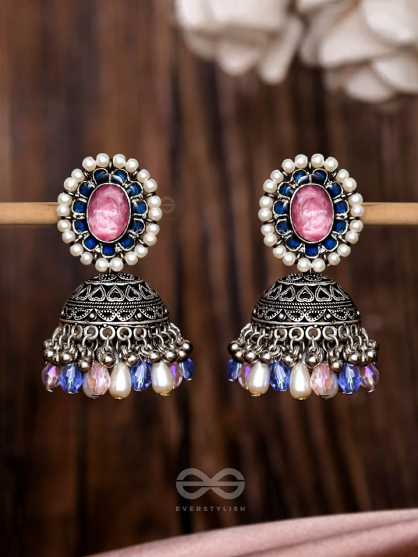  REGAL BLUSHIN' SKY - EMBELLISHED OXIDISED JHUMKA EARRINGS