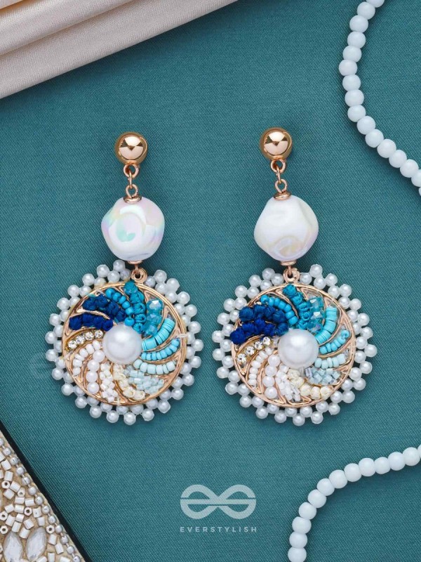 Nirghata- The Tidal Storm- Resham, Beads And Pearl  Hand Embroidered Earrings