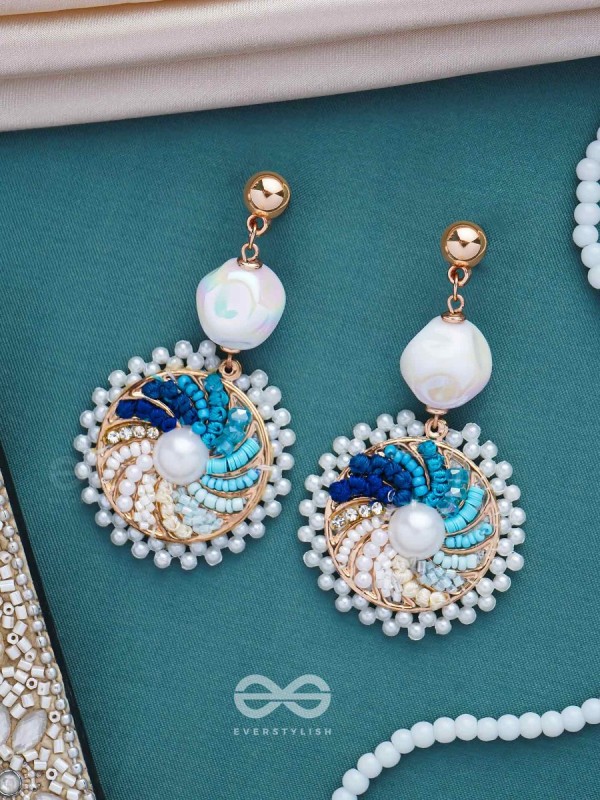 Nirghata- The Tidal Storm- Resham, Beads And Pearl  Hand Embroidered Earrings