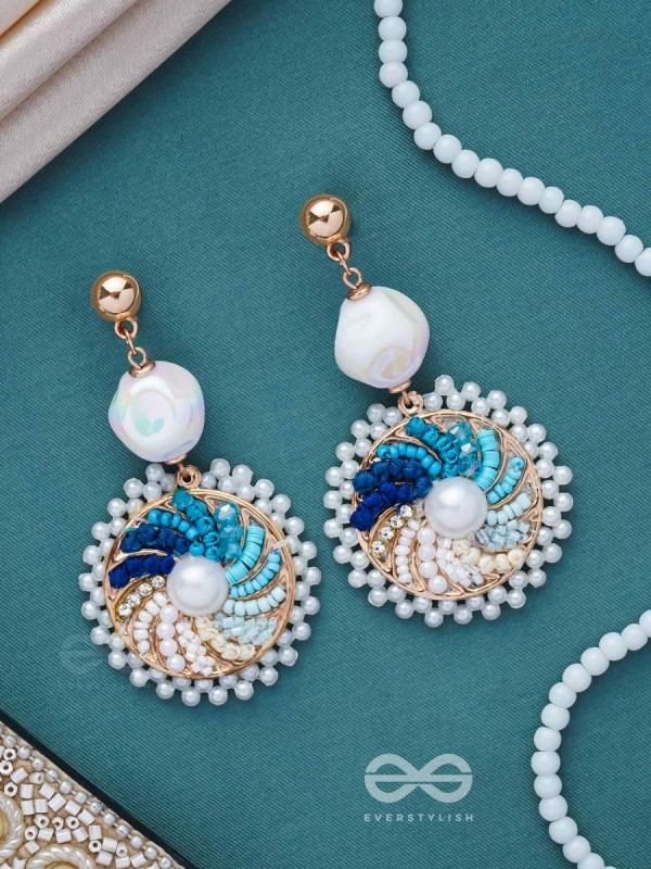 Nirghata- The Tidal Storm- Resham, Beads And Pearl  Hand Embroidered Earrings