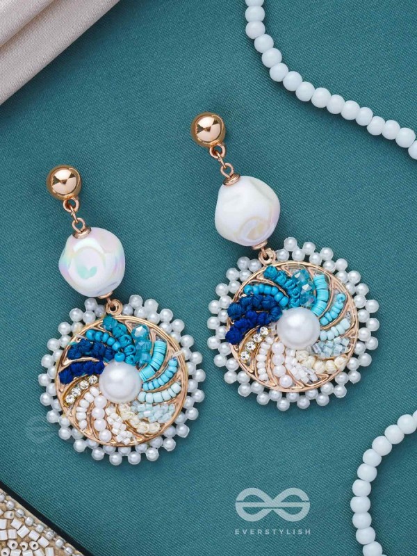 Nirghata- The Tidal Storm- Resham, Beads And Pearl  Hand Embroidered Earrings