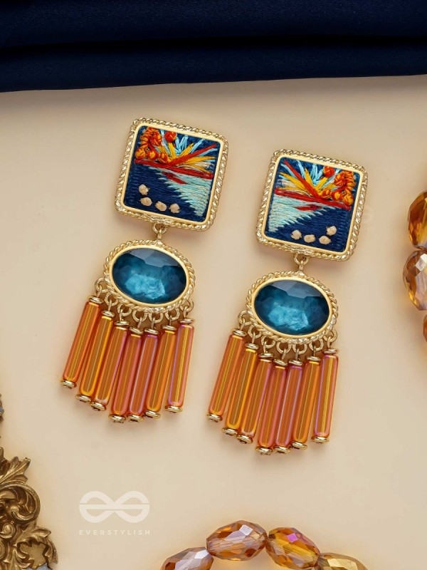 Ajyavari - The Seashore Sunshine - Resham And Stone Hand Embroidered Earrings