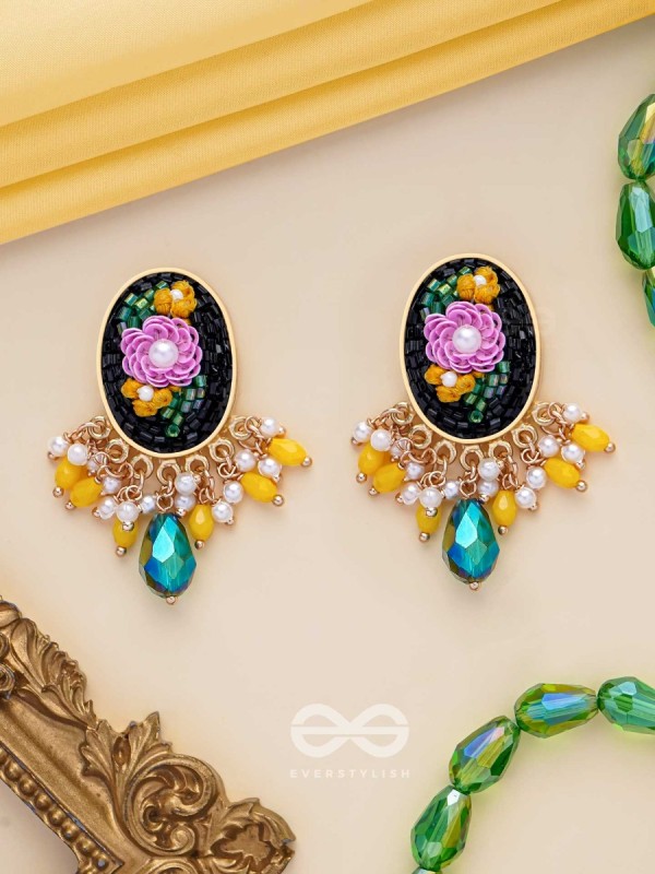 KOUSHA - A FLOWER BUD - SEQUINS, BEADS AND CUT DANA EMBROIDERED EARRINGS