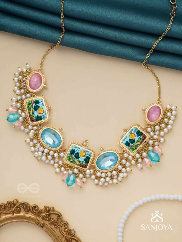 Vividhruma - Colorful Blossoms - Stones, Beads And Resham Hand Embroidered Neckpiece