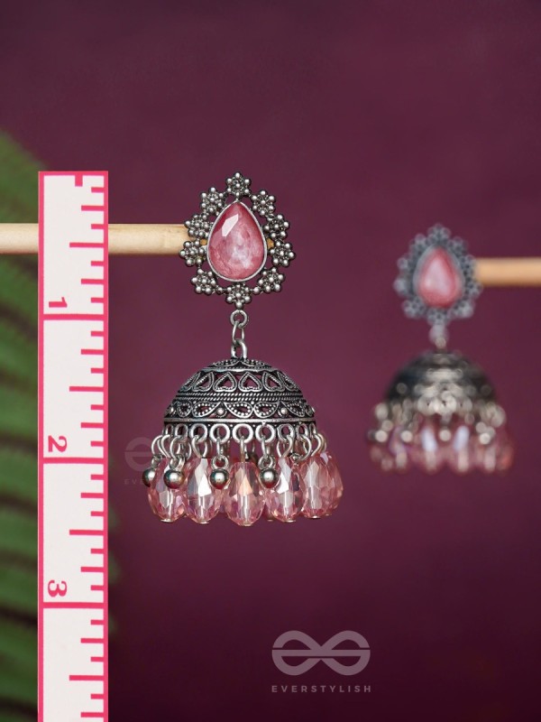 A CORAL CRUSH - EMBELLISHED OXIDISED JHUMKA EARRINGS