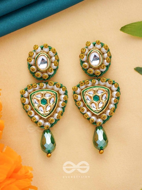Atavika - The Mystic Glow - Beads, Polki And Kundan Finished Hand Embroidered Earrings