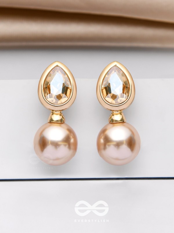 PEARL POP 'N' DROP -  GOLDEN & PEACH EMBELLISHED EARRINGS 