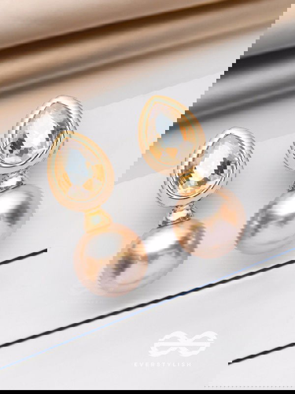 PEARL POP 'N' DROP -  GOLDEN & PEACH EMBELLISHED EARRINGS 