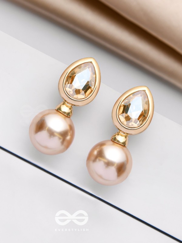 PEARL POP 'N' DROP -  GOLDEN & PEACH EMBELLISHED EARRINGS 