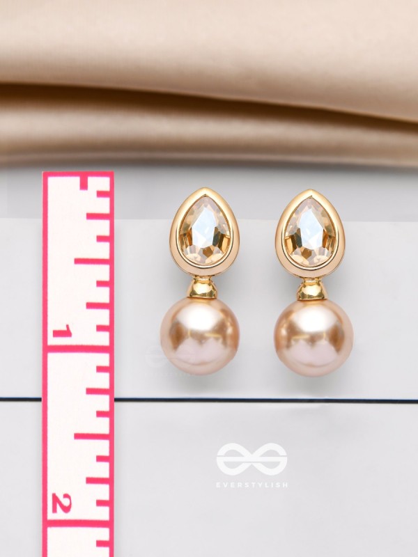 PEARL POP 'N' DROP -  GOLDEN & PEACH EMBELLISHED EARRINGS 