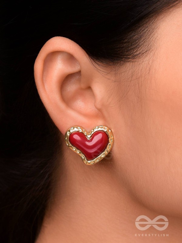 BEATS OF BEAUTY - GOLDEN EMBELLISHED EARRINGS (RED)