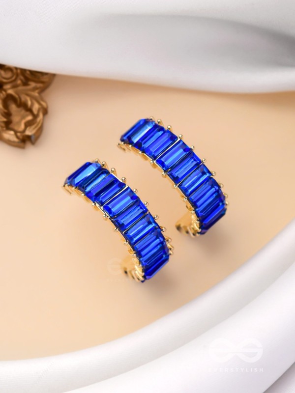 CRYSTAL GALAXIES - GOLDEN EMBELLISHED EARRINGS (BLUE)