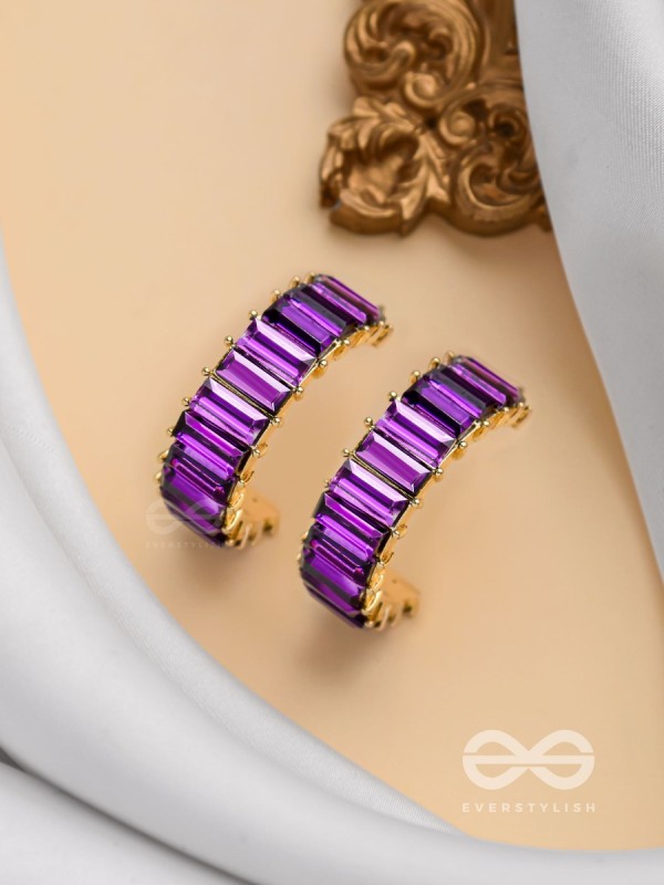 CRYSTAL GALAXIES - GOLDEN EMBELLISHED EARRINGS (PURPLE)