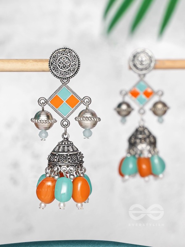 MYSTIC OCEAN SUNDOWN - EMBELLISHED OXIDISED EARRINGS