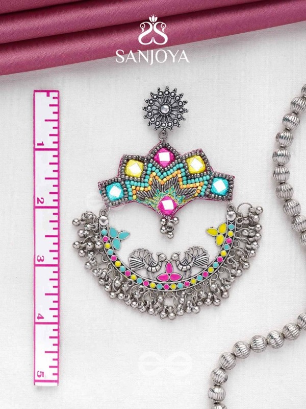 Shrichinmaya - The Eternal Beauty - Mirrors, Beads And Resham Hand Embroidered Oxidised Earrings