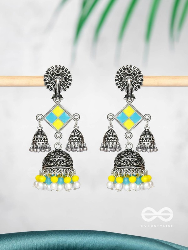 MELLOW YELLOW SKIES - EMBELLISHED OXIDISED EARRINGS